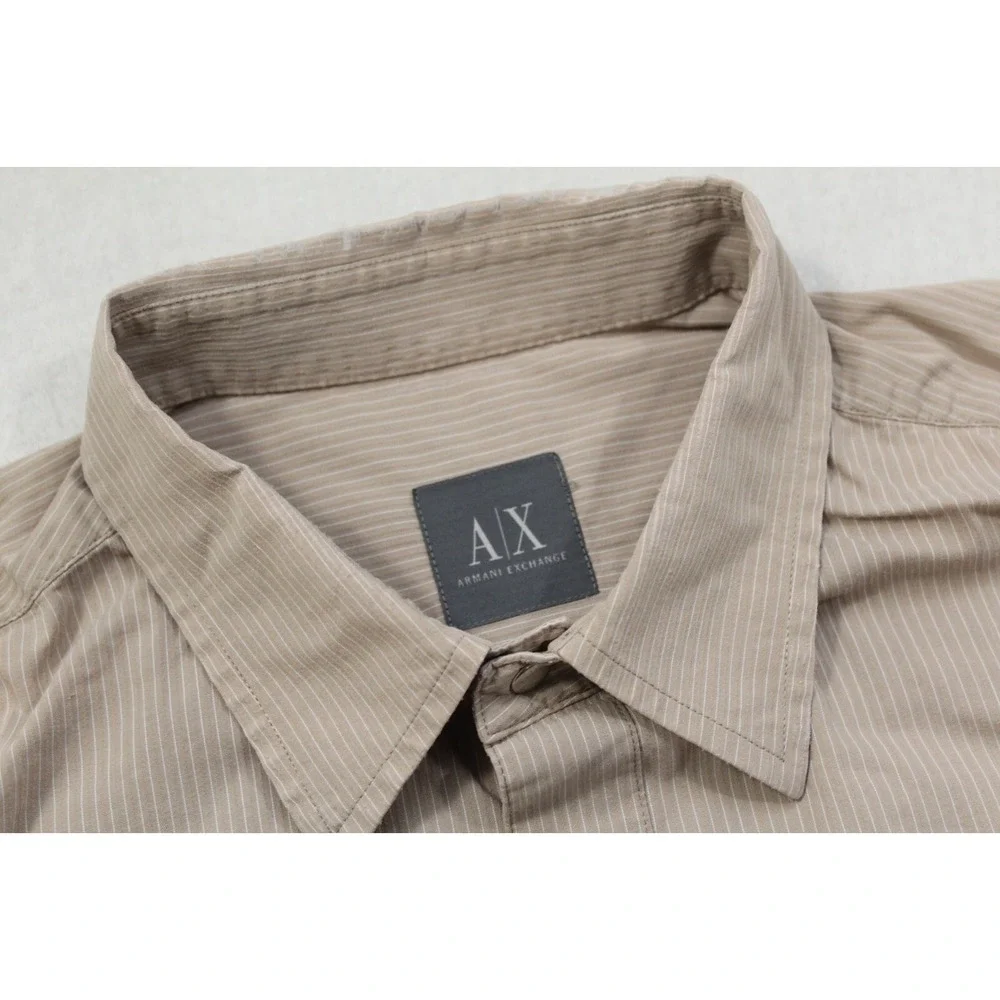Armani Exchange AX‎ Metal Snap Up Shirt Stretch Short Sleeve Striped Mens Medium